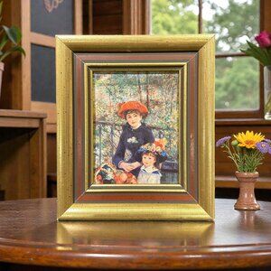 Vintage Framed Impressionist Art Print, Renoir "Two Sisters on a Terrace"